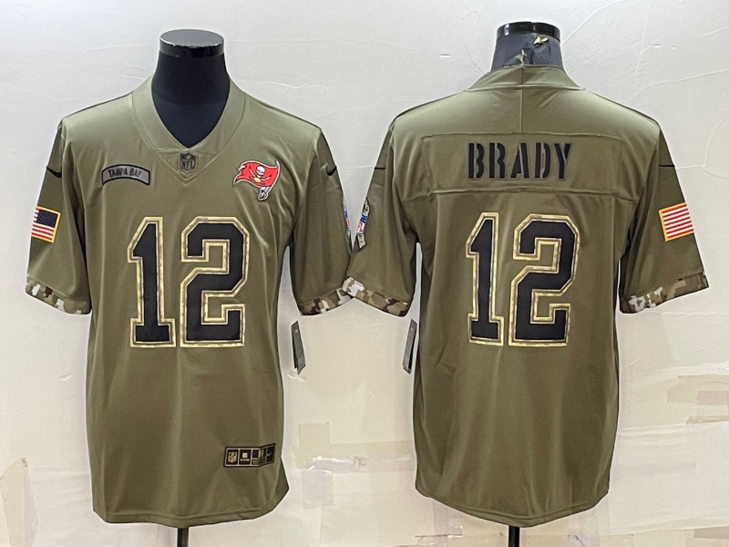 Men's Tampa Bay Buccaneers Tom Brady #12 Olive 2022 Salute To Service Retired Limited Jersey